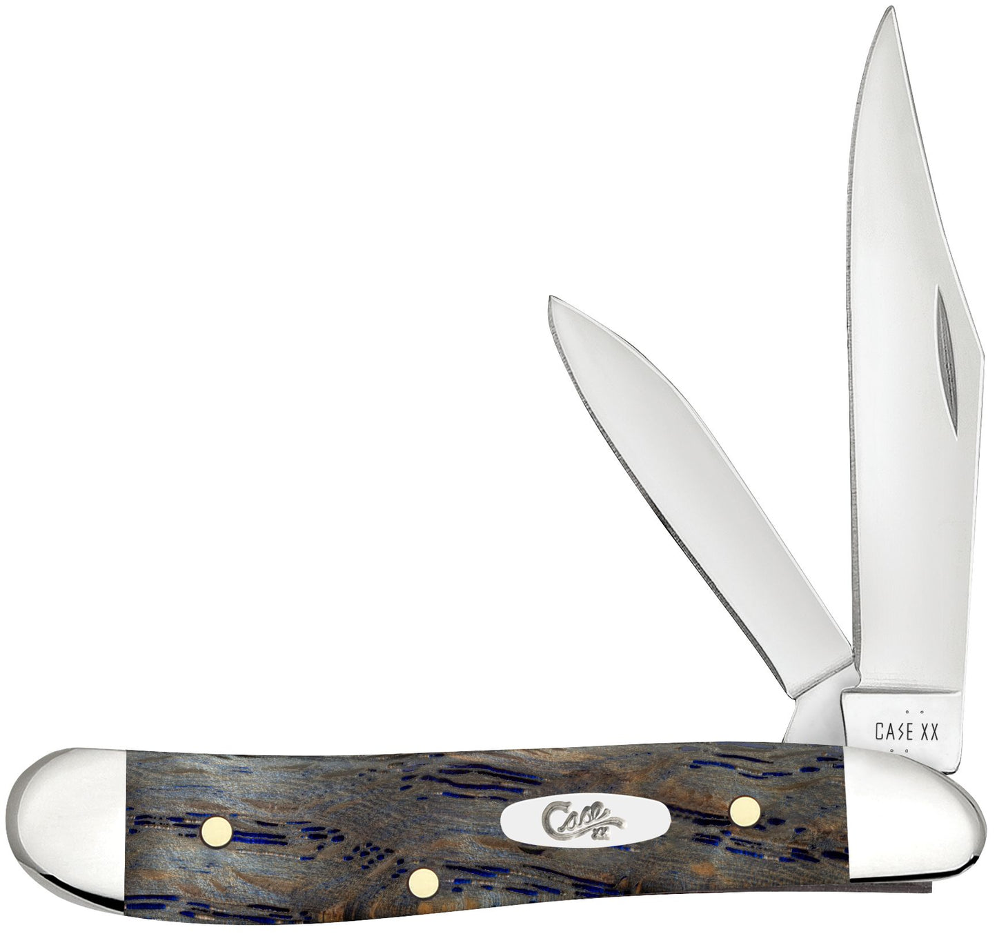 Case Knife Blue Curly Oak Wood Smooth Peanut 47495