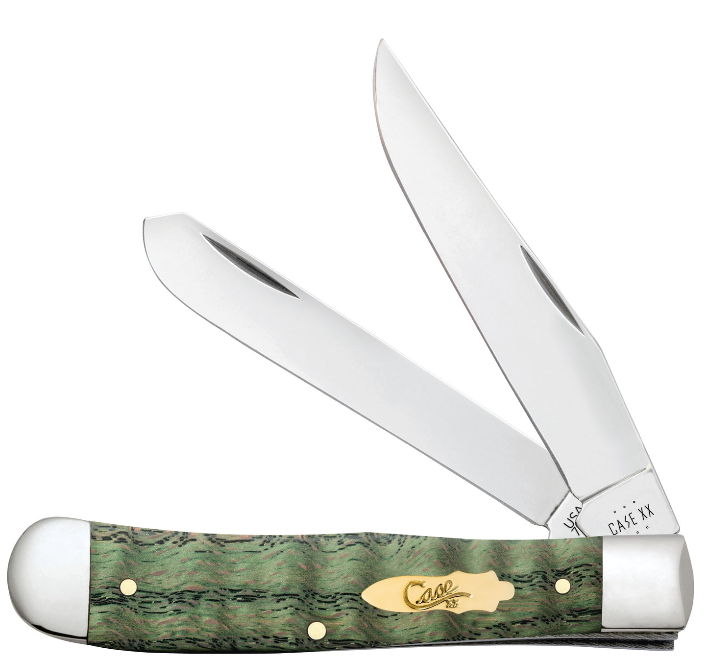 Case Knife Kelly Green Curly Oak Smooth Trapper 64070