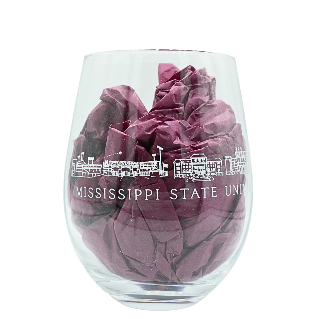 Mississippi State Skyline Wine Glass