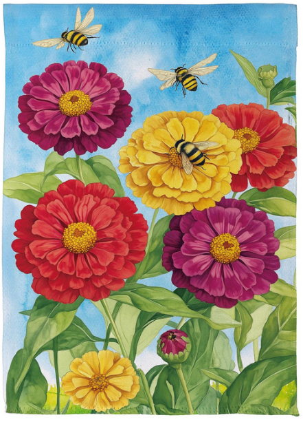 Zinnias and Bee Garden Flag