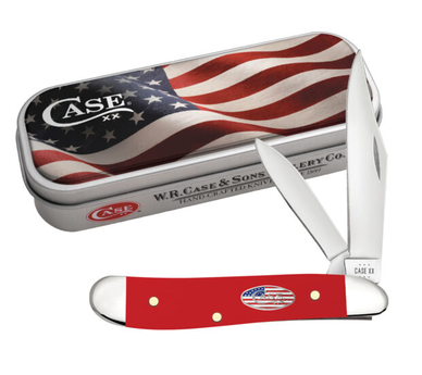 Case Knife Smooth Red Synthetic American Flag Peanut Gift Tin Set WTC20AF