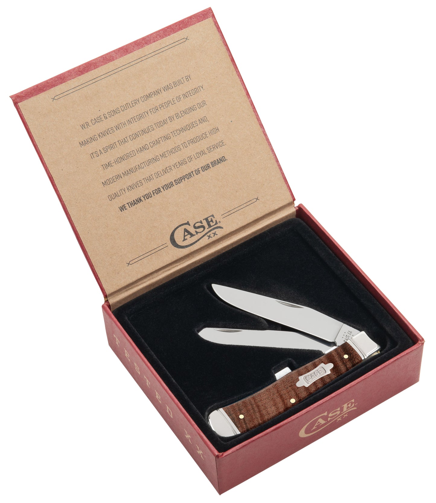 Case Knife Brown Curly Maple Trapper w/ Cigar Box 10849