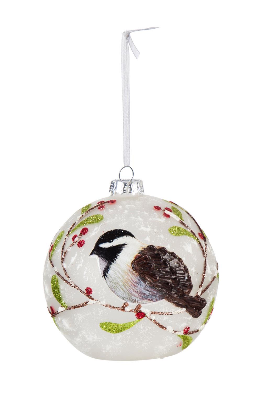 Cardinal and Chickadee Glass LED Ornament