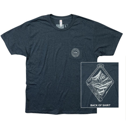Case Knife T Shirt Nvy Heather W/Case Seal Front Pocket & Knife/Mtns Back