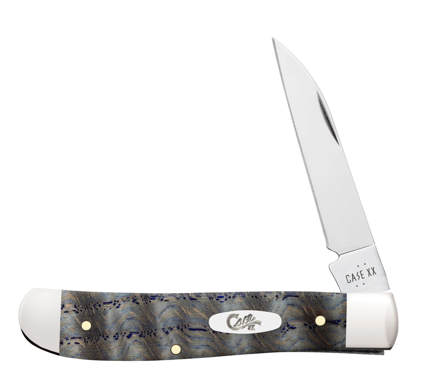 Case Knife Blue Curly Oak Wood Smooth Mini Trapper 47491