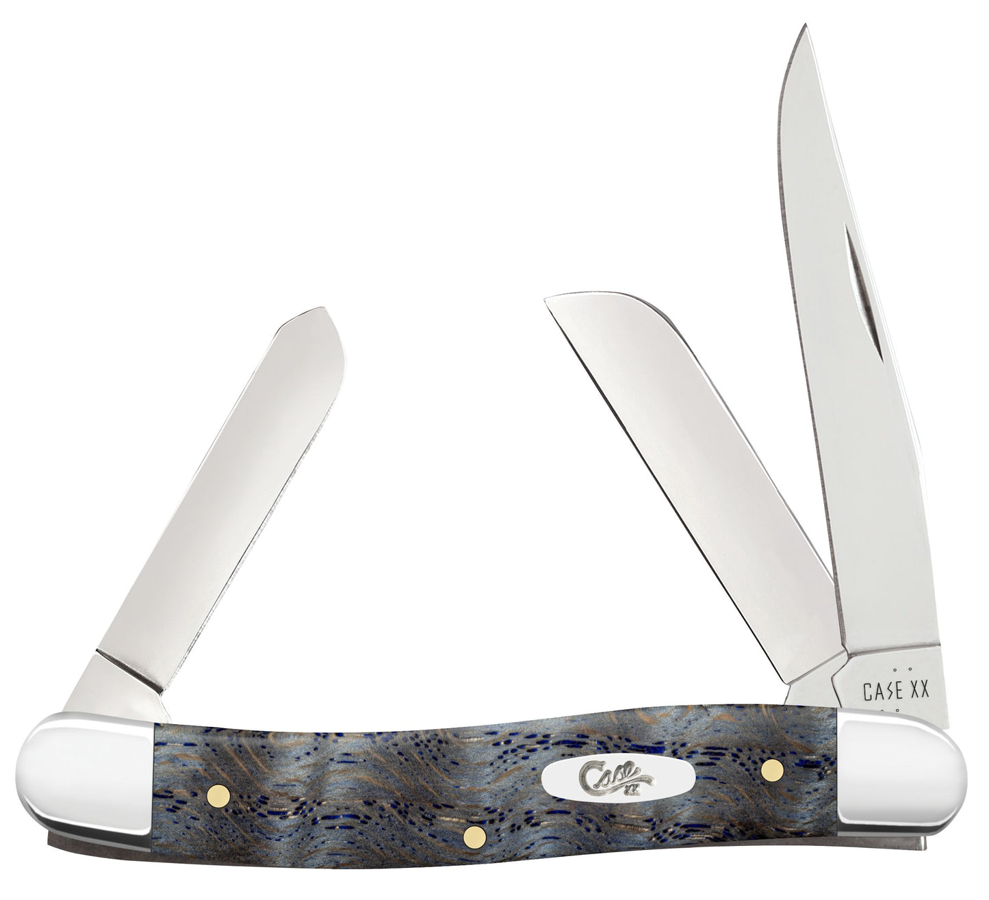 Case Knife Blue Curly Oak Wood Smooth Medium Stockman 47492