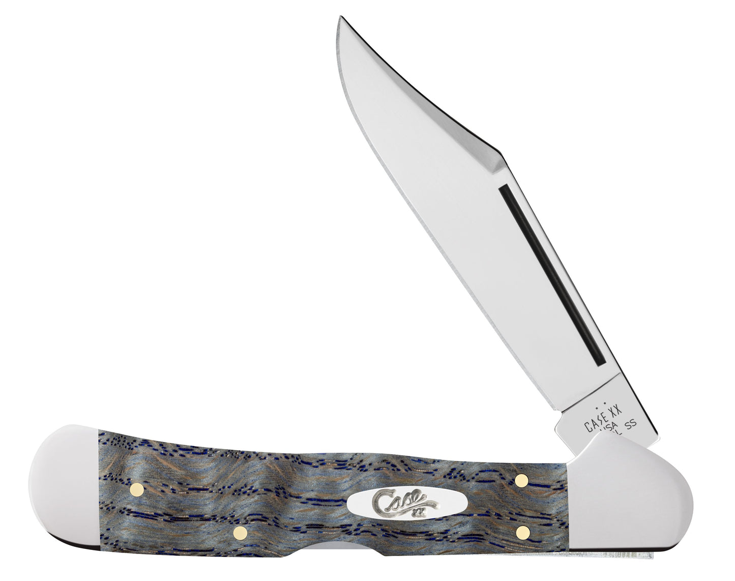 Case Knife Blue Curly Oak Wood Smooth CopperLock 47494