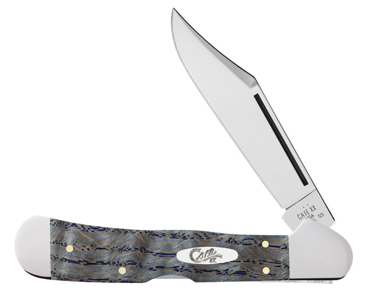 Case Knife Blue Curly Oak Wood Smooth CopperLock 47494