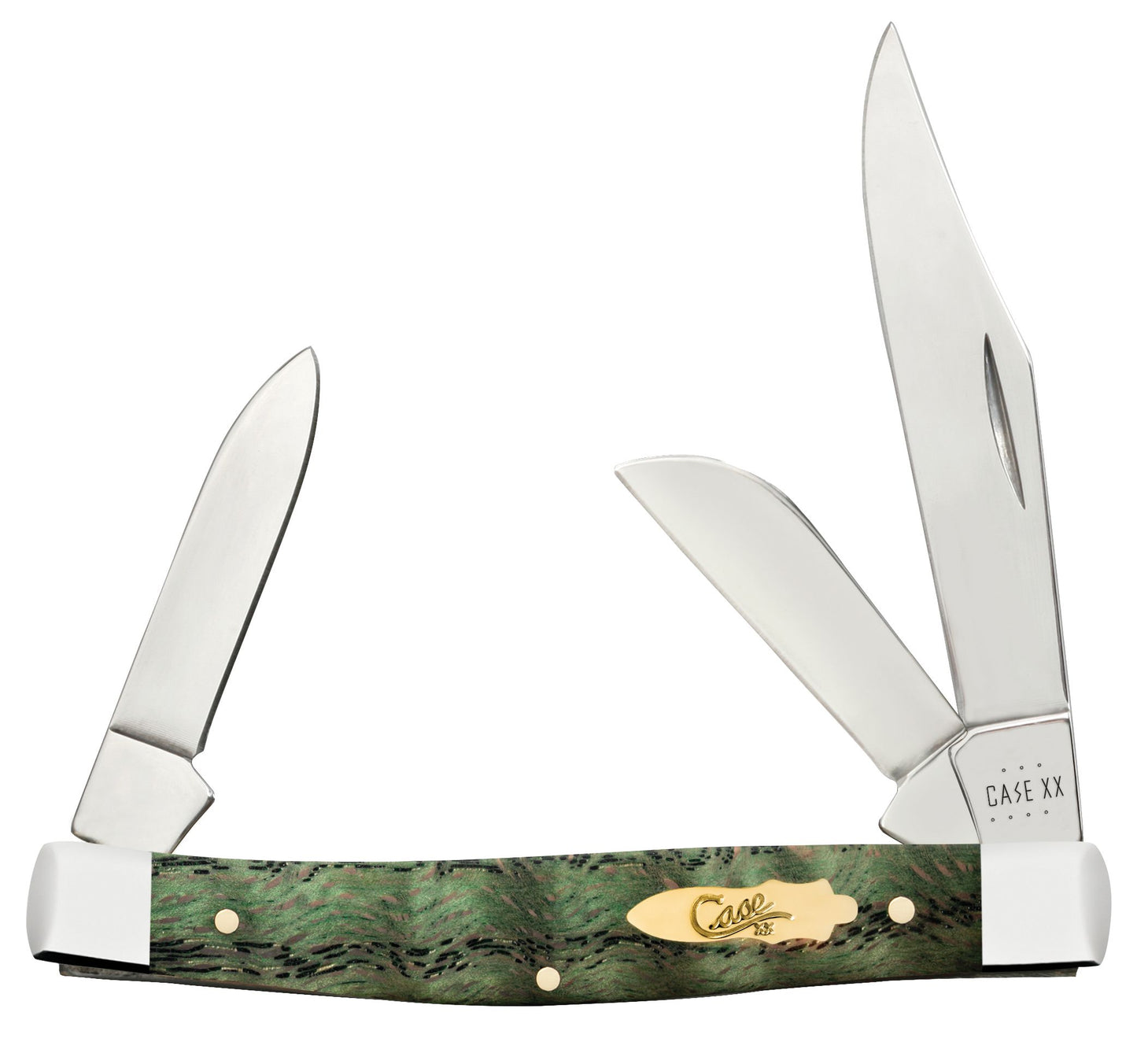 Case Knife Kelly Green Curly Oak Medium Stockman 64075