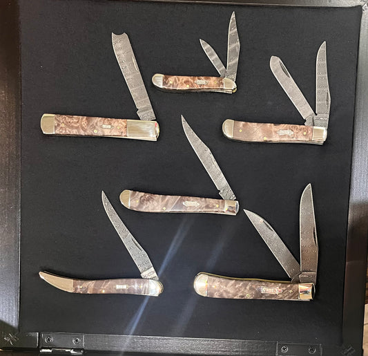 Case Knife Maple Burl Wood Set w/ Display