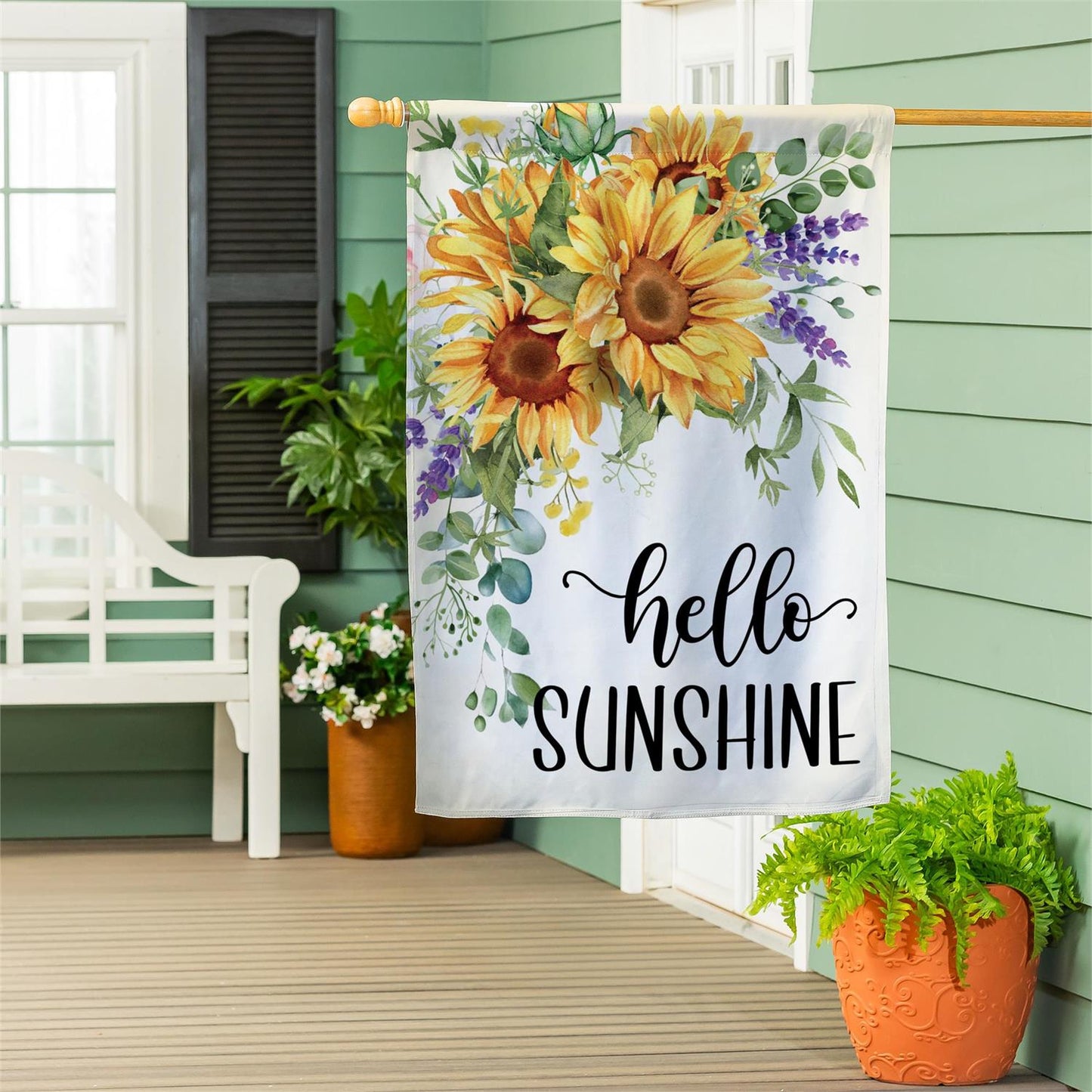 Hello Sunshine Sunflower House Flag