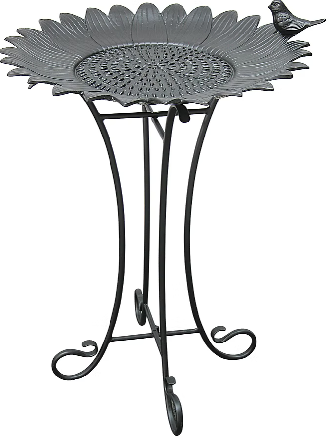 Vintage Sunflower Birdbath w/ Steel Stand
