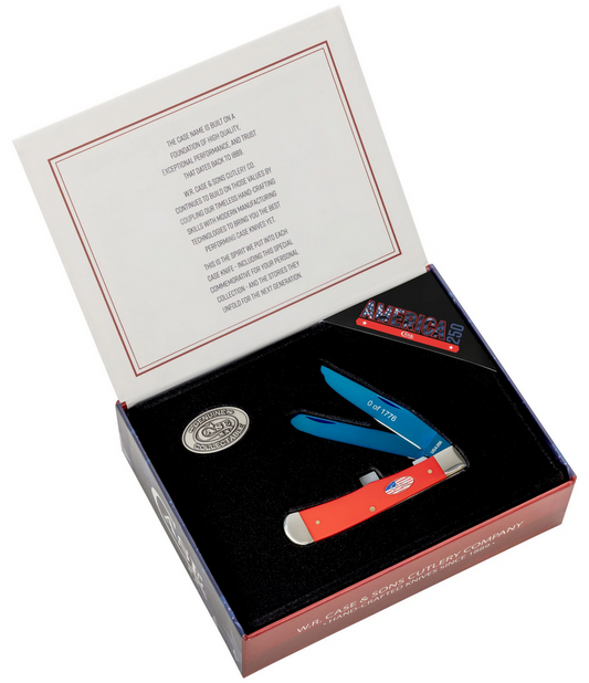 Case Knife Red Synthetic Smooth Blue Coated Blade Trapper 25002