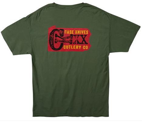 Case Knife T Shirt Moss Grn W/Case Logo Front Pocket & CK Knives Art Back