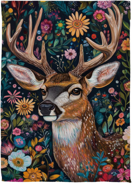 Deer Blooming Garden Flag