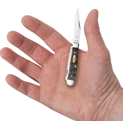 Case Knife Black Curly Oak Wood Smooth Tiny Trapper 14012
