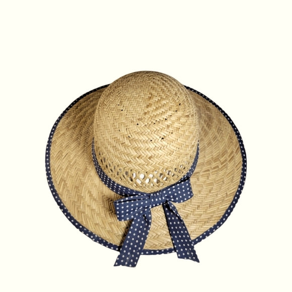 Turner Hat Ladies Blue Polka Dots Brim Straw Hat
